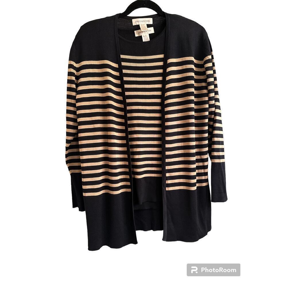 Vintage Women's Jones New York Striped Two Piece Oversized 100% Silk Sweater Set